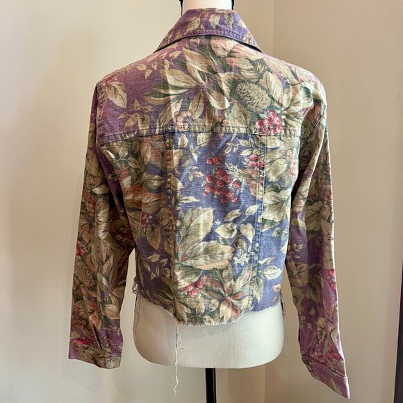Vintage 90s Distressed Floral Pale Lavender Purple Lightweight Jean Jacket Sz S - Picture 5 of 8